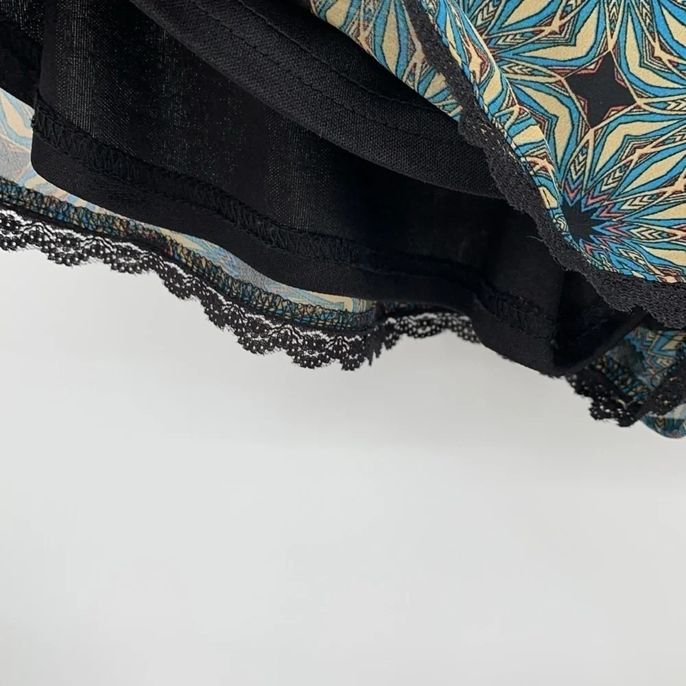Sans Souci floral star shorts black lace trim drawstring lounge blue print Small